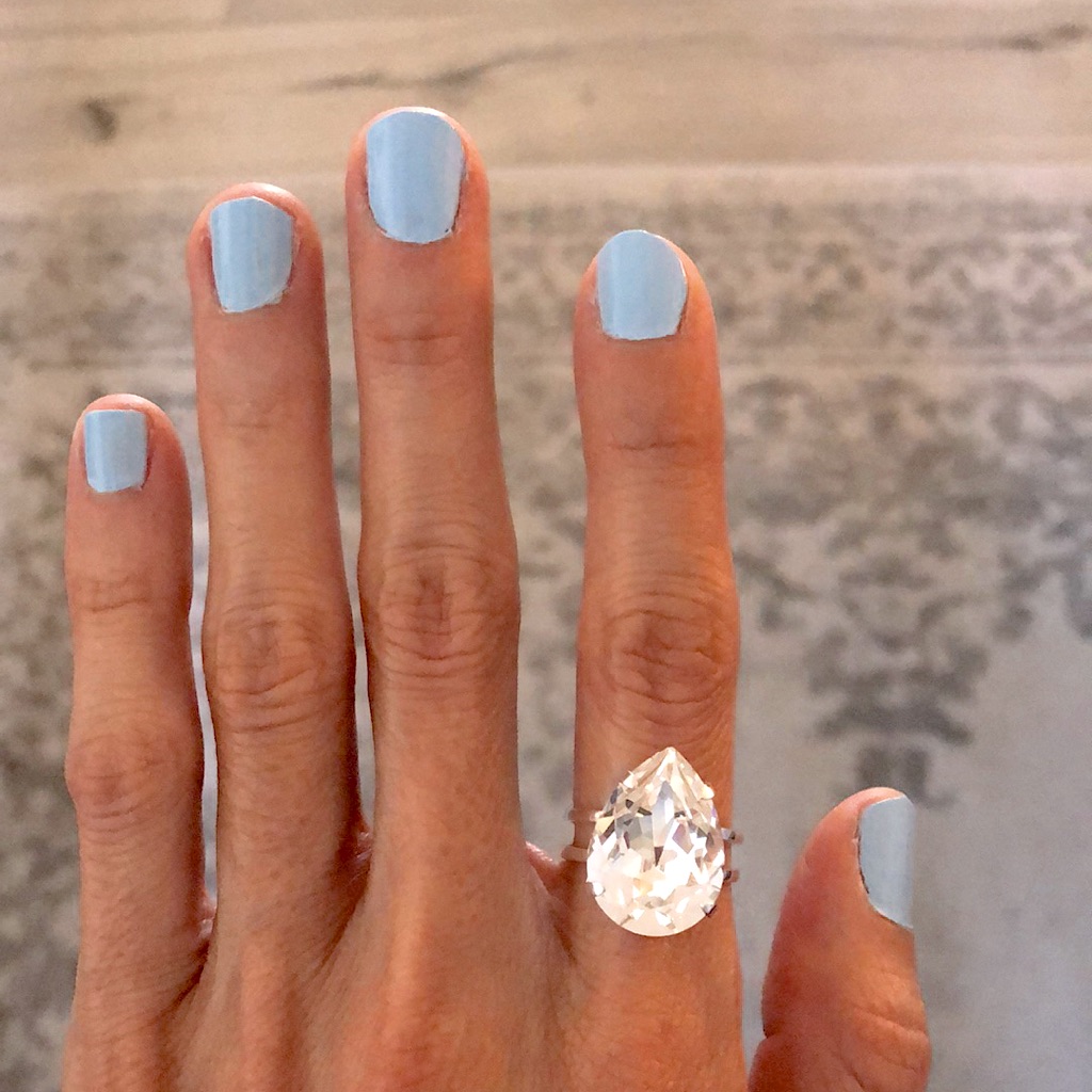 Pear Silver Crystal Statement Ring